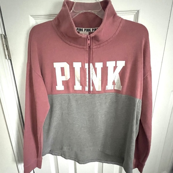 PINK Victoria's Secret Tops - VS PINK Small Quarter Zip Mock Neck Pullover Mauve/Grey